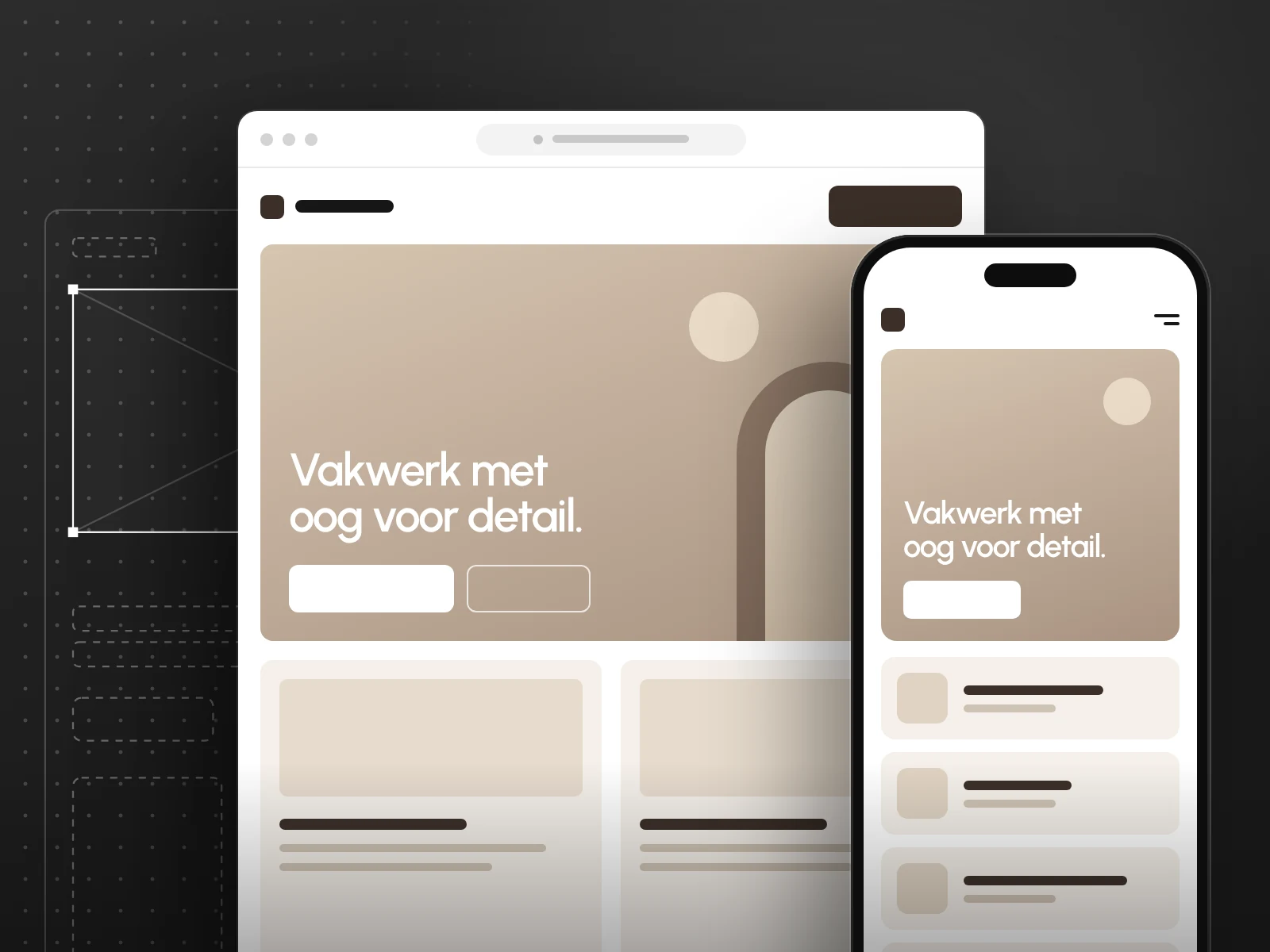 Ontwerp van een website op desktop en gsm, van wireframe tot afgewerkt design